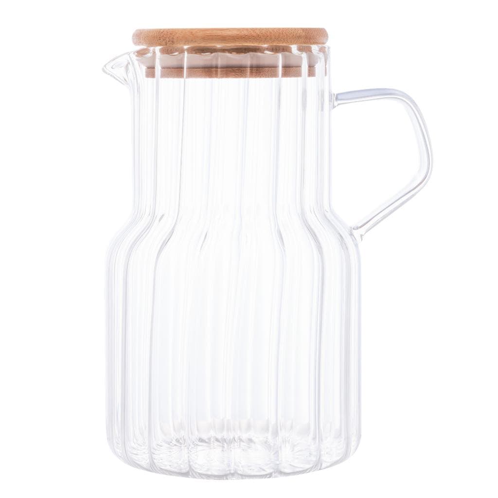 Jarra de Vidro Transparente com Tampa de Madeira Bambu 1L Lyor