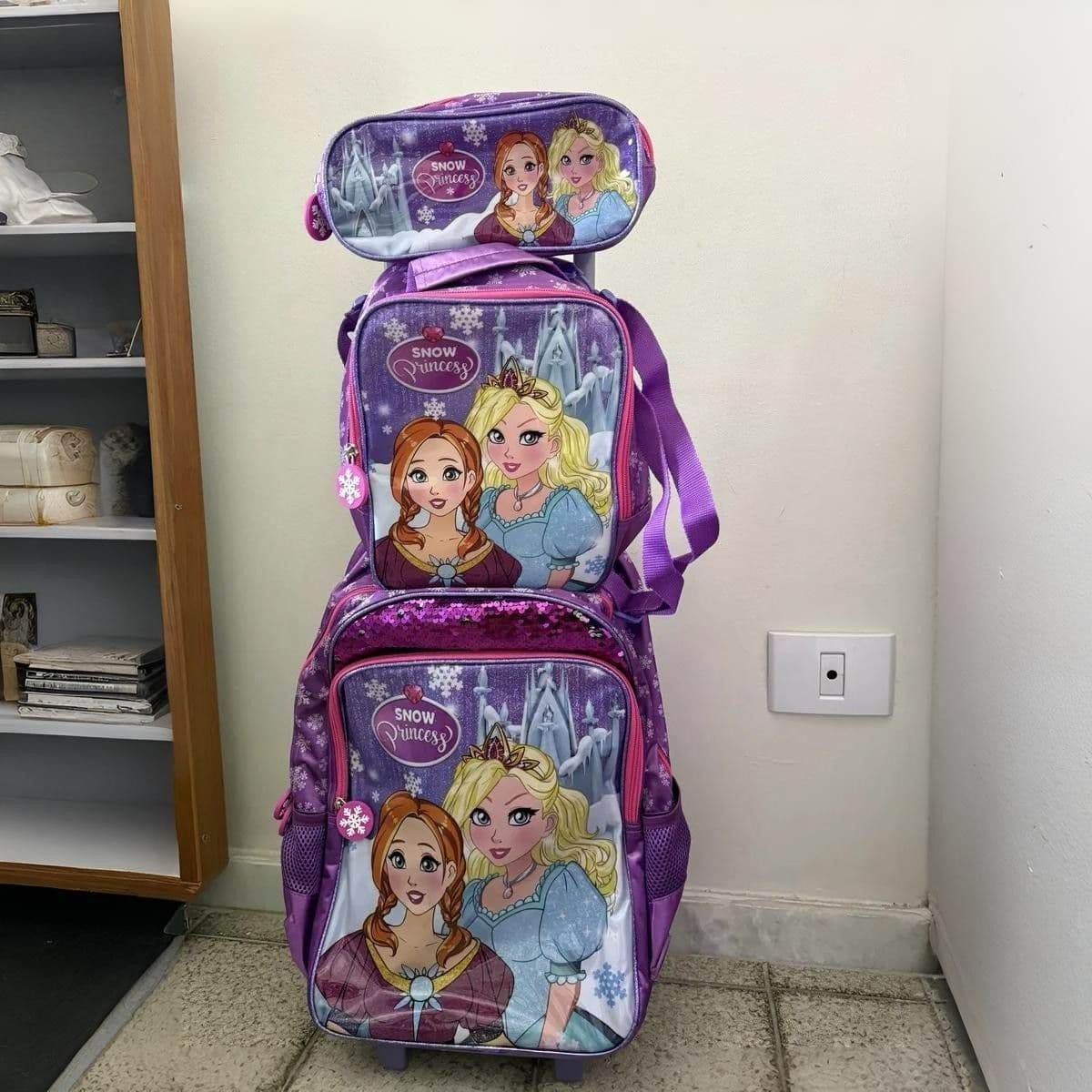 Kit Mochila de Rodinhas Estojo Lancheira Infantil